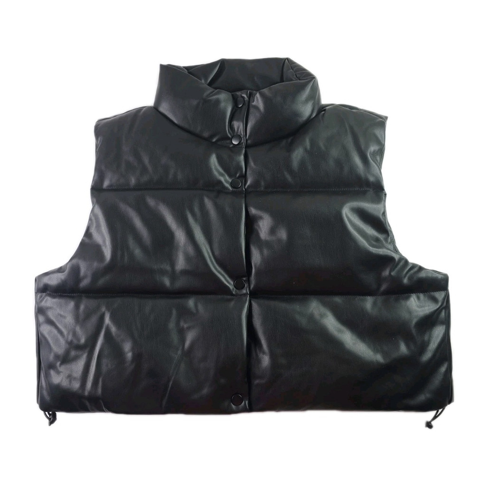 Simply Southern Vegan Leather Puffer Vest Button Front NWT Black Size XL